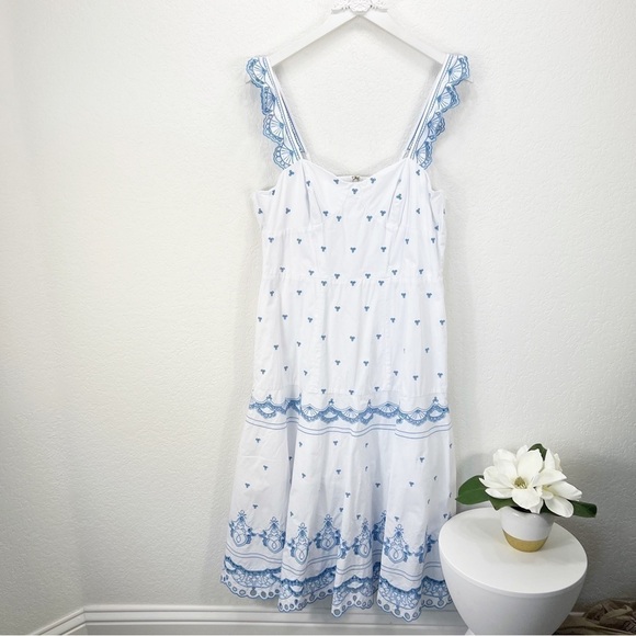 Jonathan Simkhai Eyelet Embroidered Bustier Dress White Blue Size 14 - Picture 2 of 11